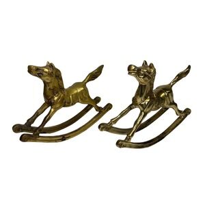 Vintage Brass Rocking Horse Hobby Horse 7.5” Long 6” Tall Nursery Decor Shelf